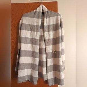 The Limited Gray and White Striped Cardigan
